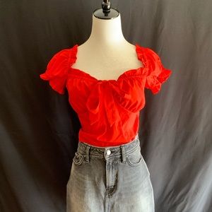 Red Peasant Crop Top CA